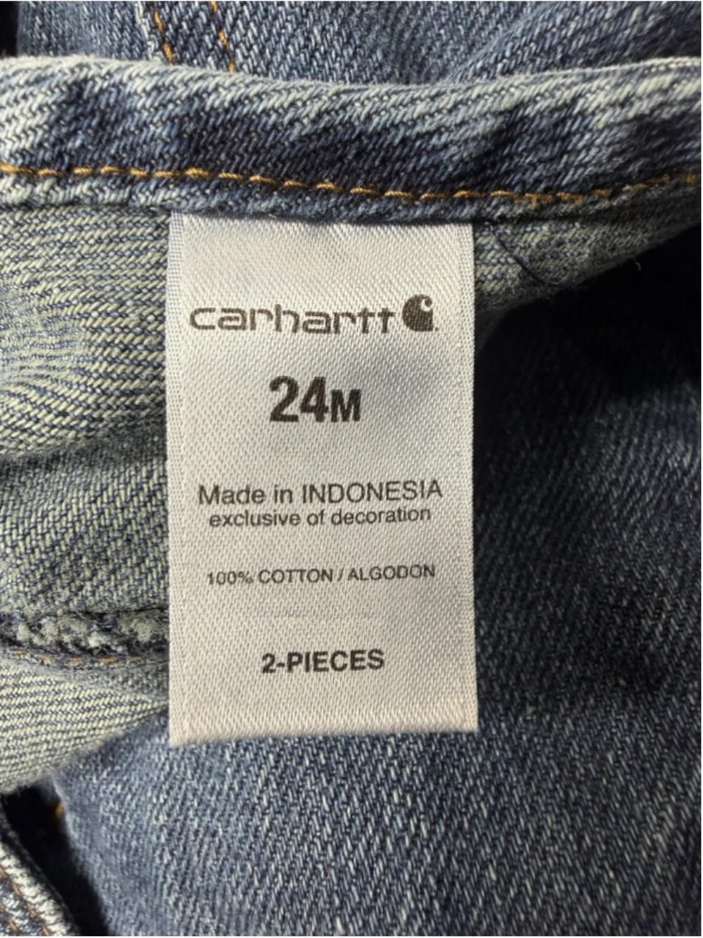 Carhartt Denim Bib Overalls kids Boys Washed Denim 24 Months Snap Leg